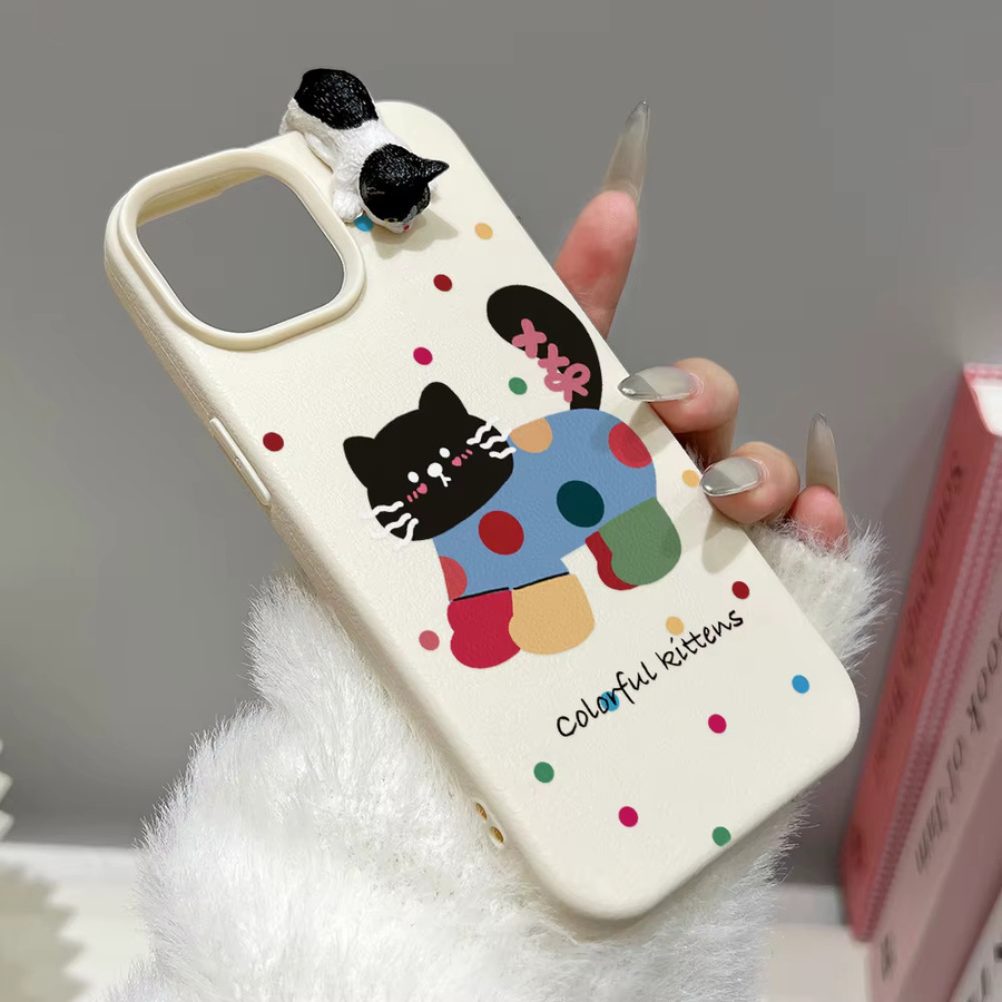 Leder-TPU Katzen Handyhülle für Samsung Galaxy S25 Ultra S24 FE S23 A56 5G A55 A54 A53 A36 A35 A34 A26 A17 A16 A15 A07 A06 A05s in Weiß - Bild 2