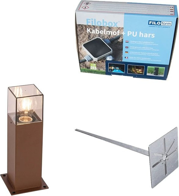 QAZQA Außenleuchte aus Aluminium in Rostbraun mit Erdungsstift für Garten und Terrasse, IP44, dimmbar, E27, Höhe: 30 cm - Bild 1