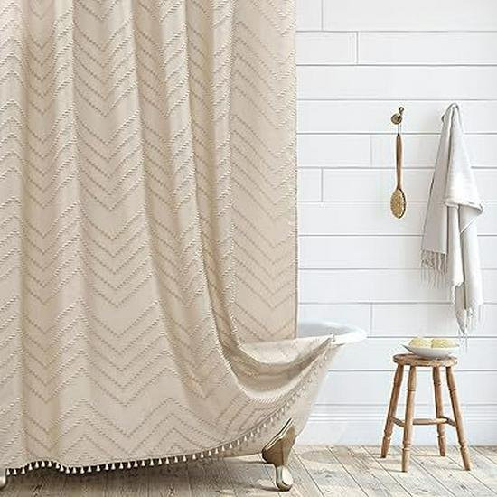 HomeHarmony Bohemian Duschvorhang wasserdicht und verdickt in Beige, B: 92 cm, H: 183 cm - Bild 1