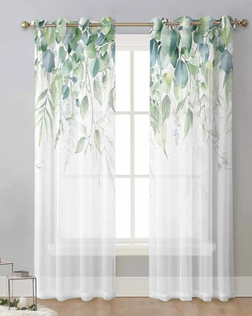 Yiran Furniture Transparente Voile Vorhänge mit Blumenmuster in Blau und Multicolour, 2er-Set mit Ösen, Breite: 65 cm, Höhe: 60 cm - Bild 1