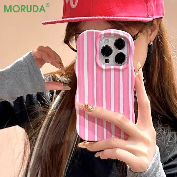 NUCWIN Glänzende iPhone Hülle mit Farbkontrast-Streifen und Wellenkanten in Pink - Bild 1