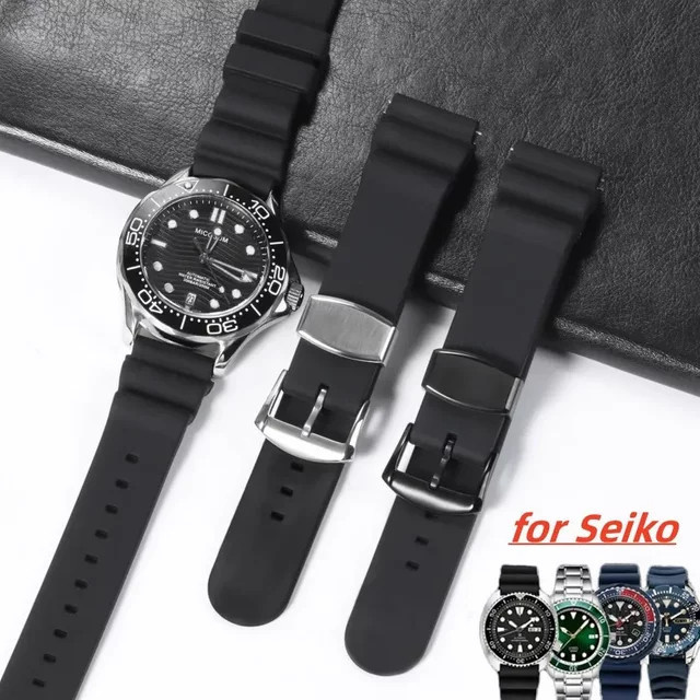 Seiko Uhrenarmband Silikon, Schwarz, 20 mm, 22 mm, Unisex - Bild 1