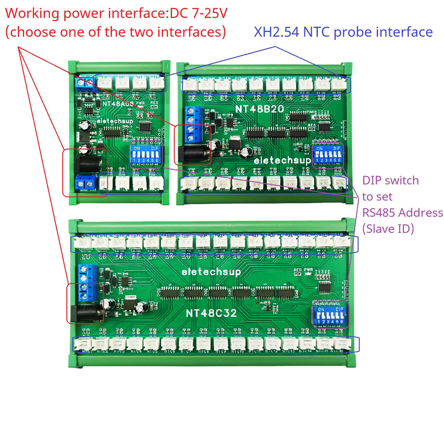 Eletechsup 32-Kanal RS485 Temperaturrekorder mit Modbus RTU und B3950 NTC Sensor zur Widerstandsmessung in Grün - Bild 1