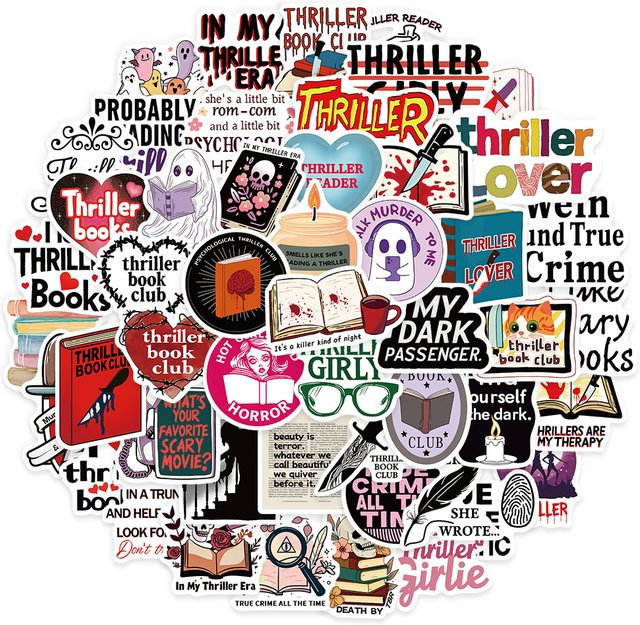 50 Stück Thriller Buch Ästhetische Aufkleber für Laptop, Gepäck und Trinkflaschen in Multicolour - Bild 1