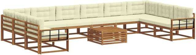 vidaXL Outdoor-Sofagarnitur aus Akazienholz in U-Form mit 11-teiligem Set, Farbe Natur und Beige - Bild 1