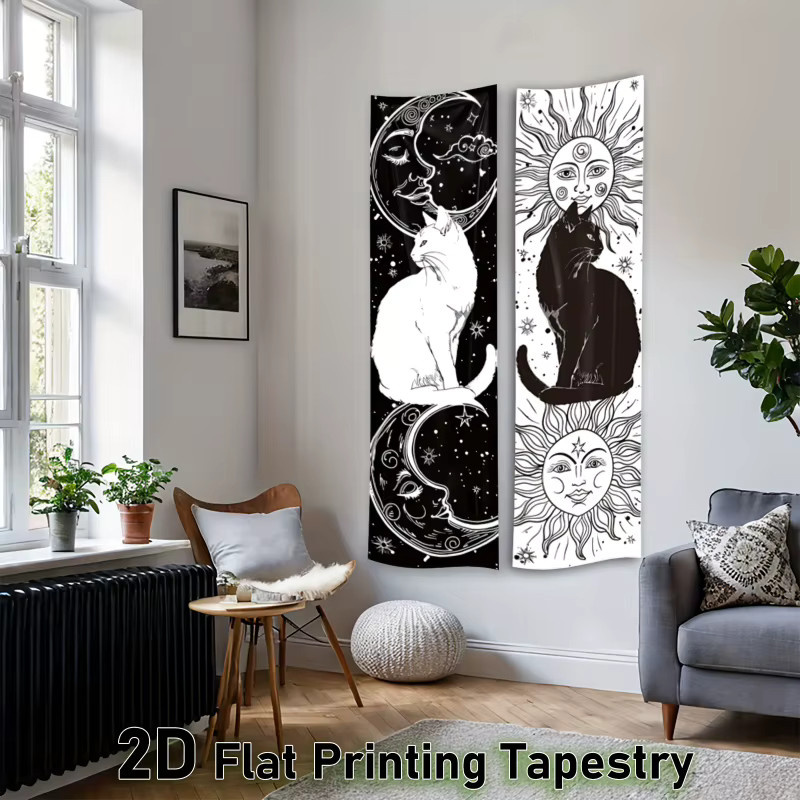 VIKAMA Wandteppich mit dunklem Sonnen- und Mondmotiv als mystisches Wandbild im Boho-Stil - Bild 3