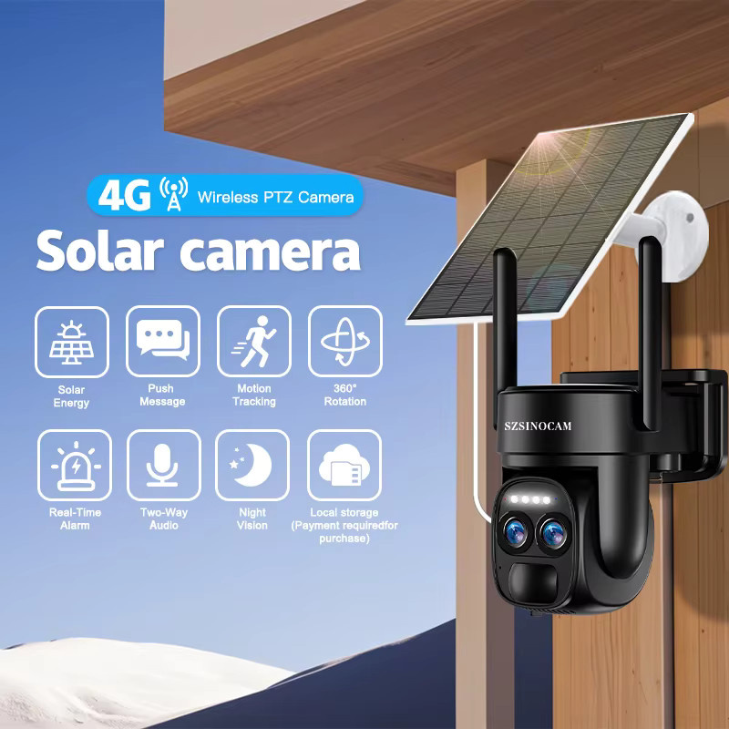 SZSINOCAM 2er-Set Außen-Überwachungskamera mit 2K Doppellinse, kabellose 4G Solar-Kamera mit eingebauter Batterie, Schwarz - Bild 2