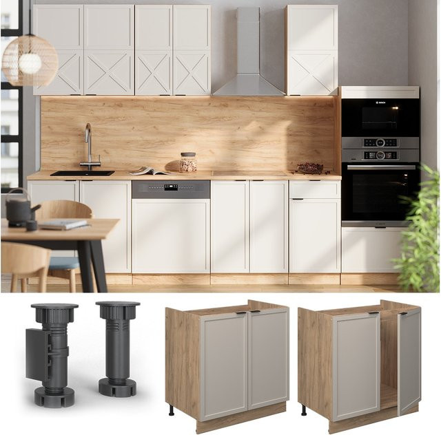 Vicco Spülenunterschrank Fame-Line Küchenunterschrank in Eiche Grau-Beige mit Marmor-Arbeitsplatte Breite: 80 cm - Bild 2