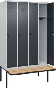C+P Spind Classic PLUS Garderobenspind mit Sitzbank, 4 Abteile, Sicherheits-Drehriegel, 3 Garderobenhaken, B/T/H: 212 x 120 x 81,5 cm - Bild 1
