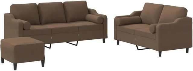 vidaXL 3-teilige Sofagarnitur in Braun aus Stoff mit 3-Sitzer, 2-Sitzer und Ottoman sowie Kissen - Bild 1