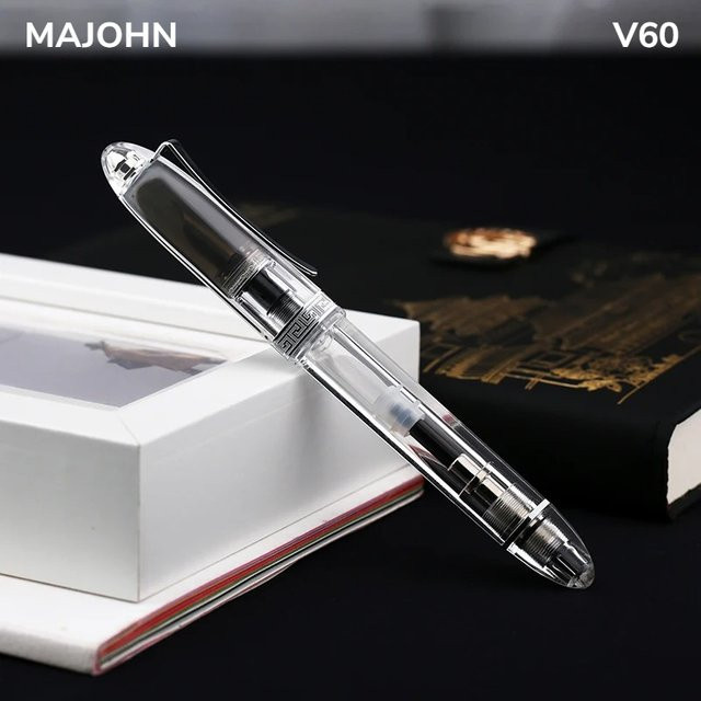 MAJOHN V60 Füllfederhalter aus Kunstharz mit dreieckigem Kolben-Design, Schmidt-Nachfüllung, Farben: Silber, Gelb und Transparent - Bild 1