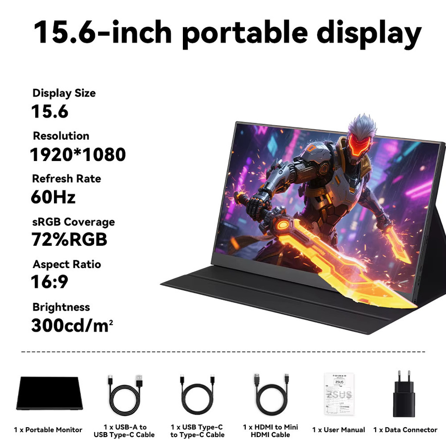 SOYO Tragbarer Monitor SY15FN60 15,6 Zoll FHD 1080P Ultra-Slim IPS-Display in Schwarz mit USB-C und HDMI für Smartphone, Xbox und PS5 - Bild 5