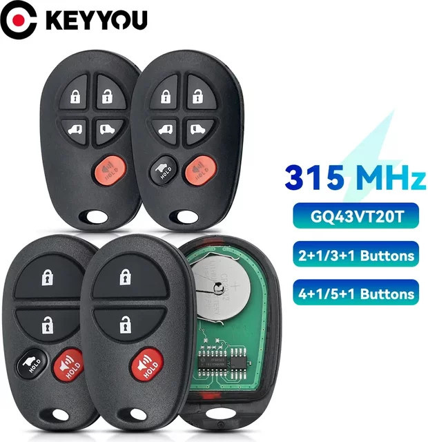KEYYOU Fernbedienung Schlüssel für Toyota Sienna Highlander Sequoia Tacoma Tundra, GQ43VT20T, 315MHz Keyless Entry, Schwarz - Bild 1