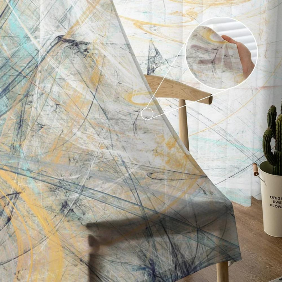 Yiran Furniture Art Line Transparenter Voile-Vorhang im Retro-Stil mit Ösen, Weiß, Breite: 135 cm, Höhe: 115 cm - Bild 2