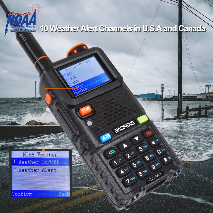Baofeng 5RH PRO Walkie Talkie mit GPS, 1,77 Zoll Farbbildschirm, 7W Multiband, FM und Wetteralarm in Schwarz - Bild 5
