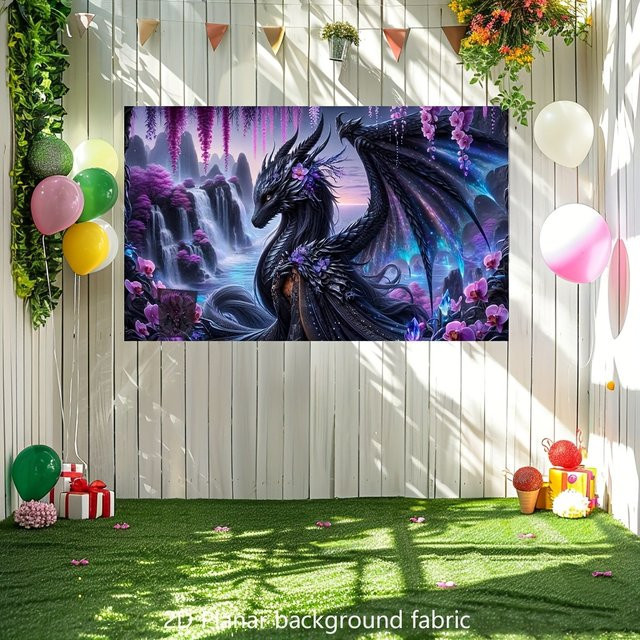 VIKAMA Wandteppich Fantasy Drache und Wasserfall Landschaft in Multicolour, B: 75 cm, H: 58 cm - Bild 1