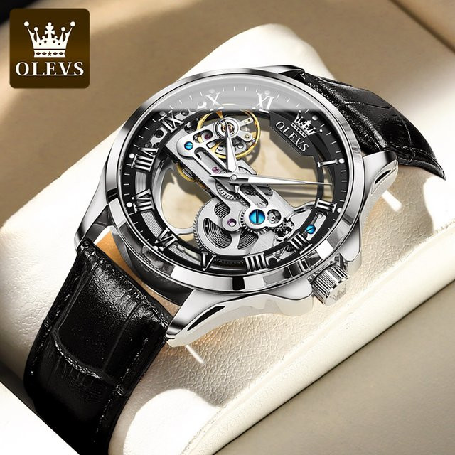 OLEVS Armbanduhr Automatik, Leder, Schwarz, Herren - Bild 1