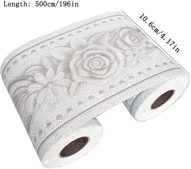 SZ-Damai Selbstklebende Tapetenbordüre mit floralem Design, wasserdichte Fliesendekoration für Badezimmer und Küche, Breite: 10,6 cm, Länge: 500 cm - Bild 1