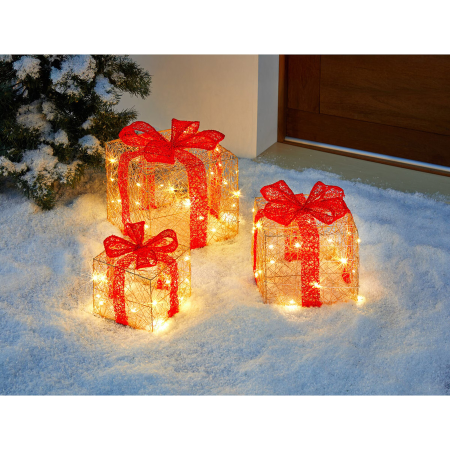 3-teilige LED-Dekofigur Geschenke Trio von Viva Domo in Gold und Rot aus Metall - Bild 3