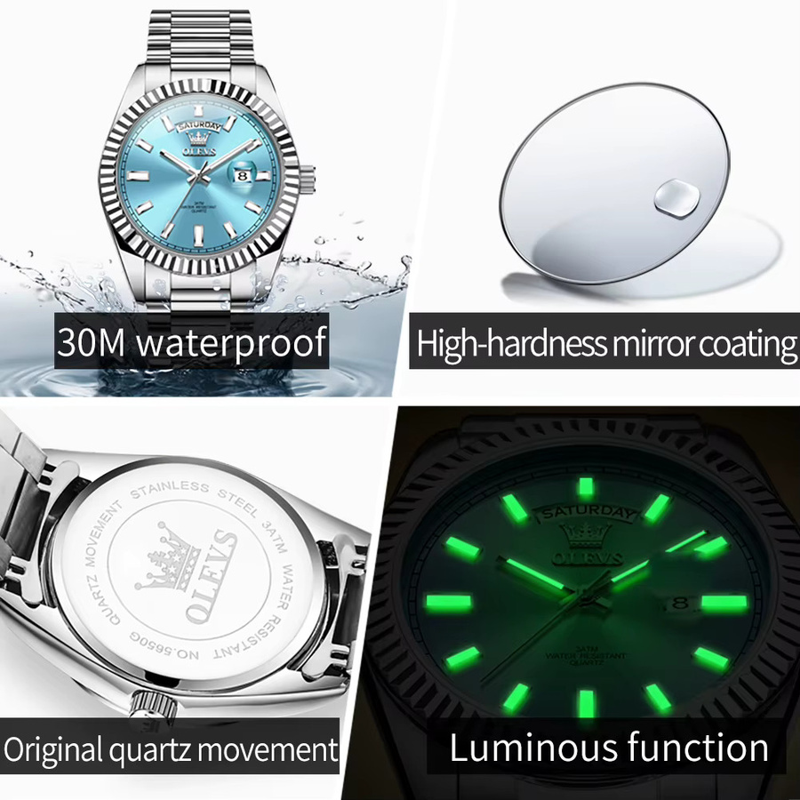 OLEVS Armbanduhr Quarz, Edelstahl, Blau, Herren - Bild 4
