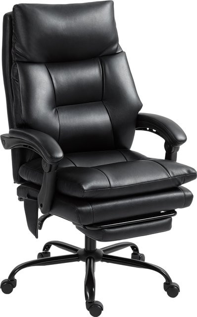 Ergonomischer Bürostuhl von HOMCOM in Schwarz mit PU-Bezug, aufblasbarer Lendenstütze, neigbarer Rückenlehne, Fußstütze und 360 Grad Drehbarkeit für dein Home-Office von Aosom - Bild 1