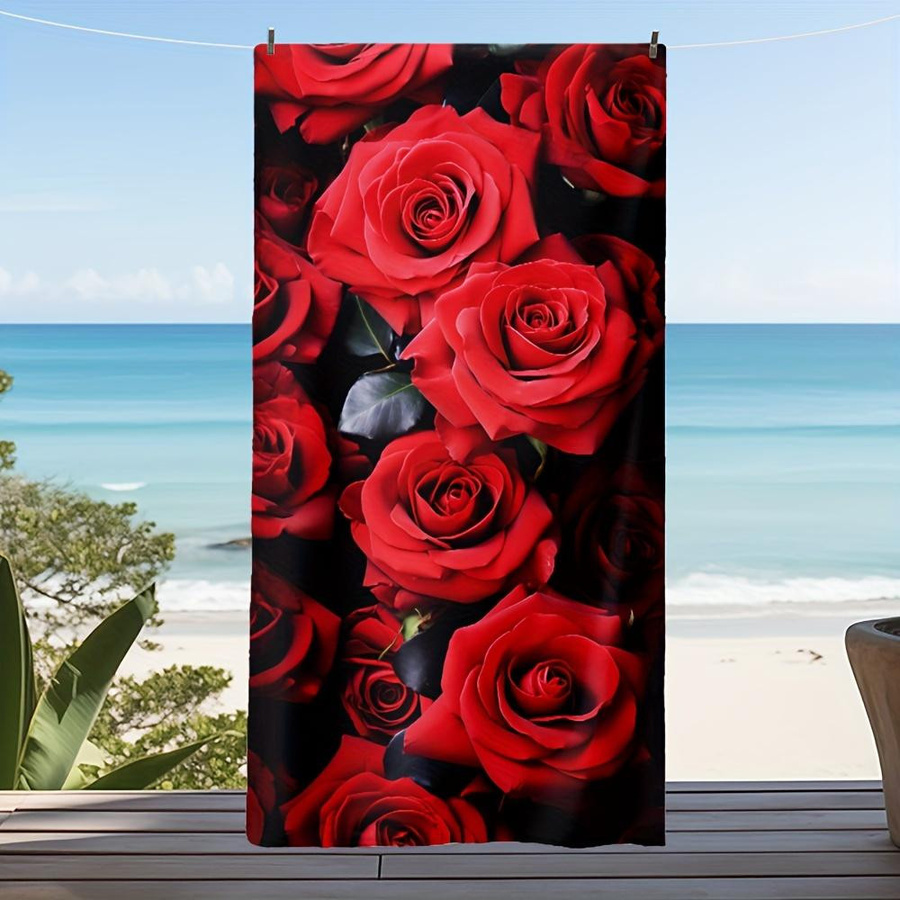 Strandtuch mit Roter Rose in Rot und Weiß, Mikrofaser schnelltrocknend und saugfähig, B: 30 cm, H: 60 cm - Bild 4