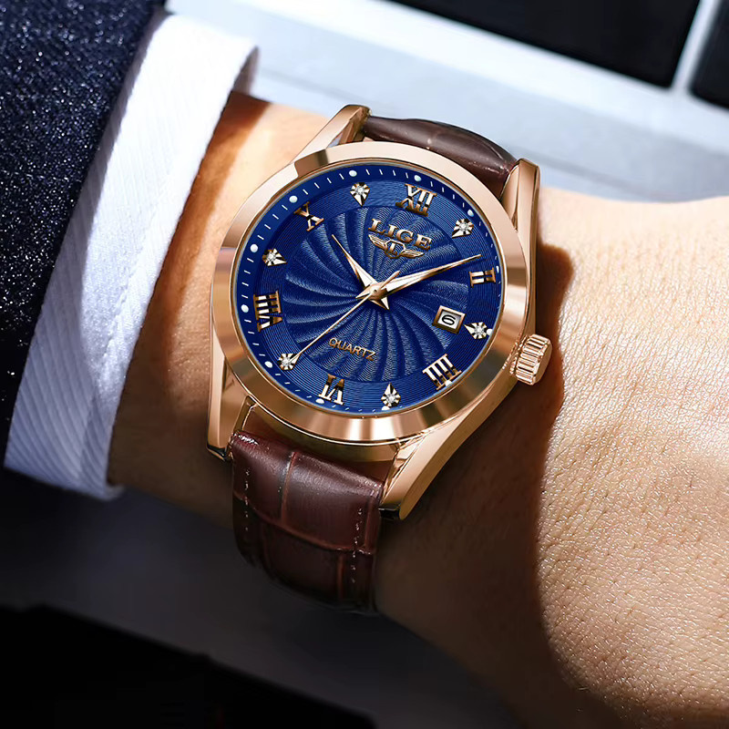 LIGE Chronograph Herren, Quarz, Leder, Blau, Edelstahl, Datum - Bild 4