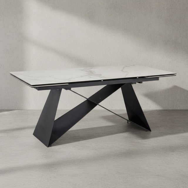 Ausziehbarer Esstisch KADIMA DESIGN in Marmoroptik aus Keramik und Glas, Weiß, B/T/H: 180 x 95 x 78 cm - Bild 1