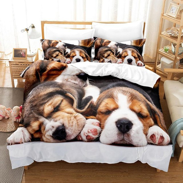 Binchi Hundebettwäsche-Set mit 3D-Hundemotiv aus Mikrofaser, Multicolor, B/H: 135 x 200 cm - Bild 1