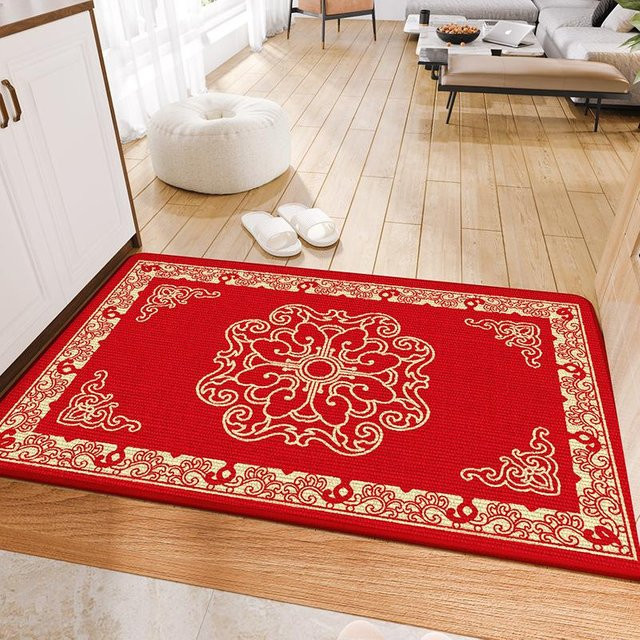 Roter festlicher Neujahrs-Fußabtreter mit orientalischem Design, rutschfest und verschleißfest, B/B: 50 x 80 cm - Bild 1