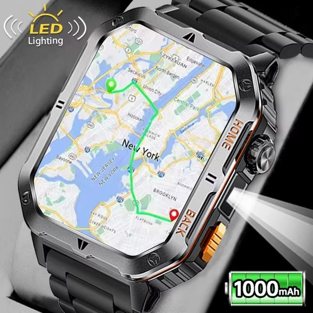 BOALZETD Smartwatch mit 2,01 Zoll Display, GPS, LED Taschenlampe und 3ATM Wasserdichtigkeit in Schwarz - Bild 1