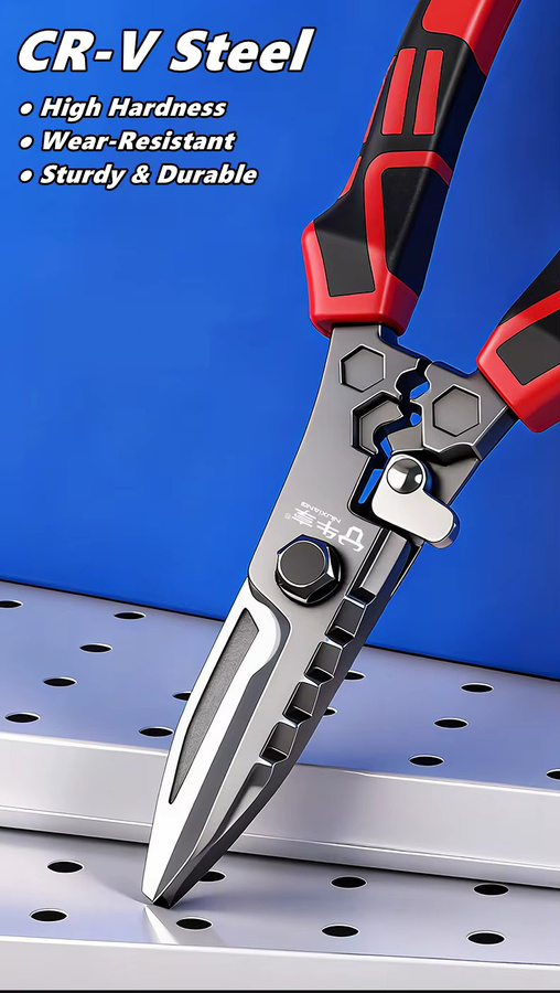 NIUXIANG Multifunktions-Elektrikerschere in Rot: Crimp-Drahtschneidewerkzeug und Blechschere mit integriertem Schraubenschlüssel - Bild 2