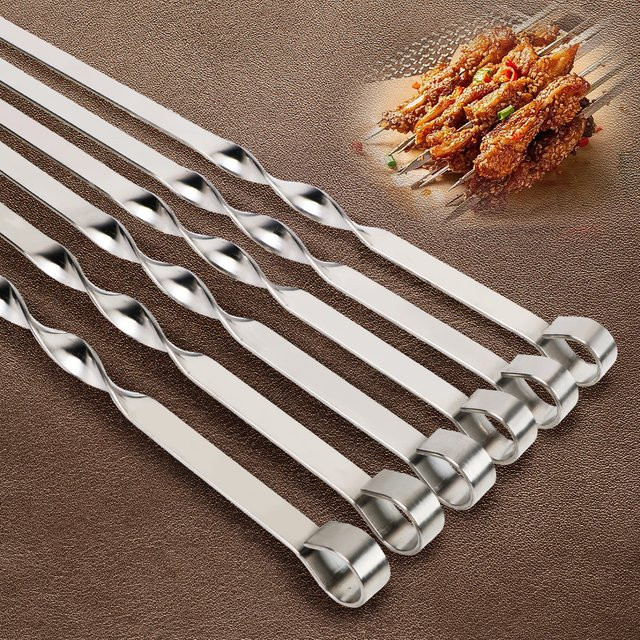 6er Set Grillzangen und Grillgabel aus Edelstahl in Silber für Outdoor, Camping und Picknick - Bild 1