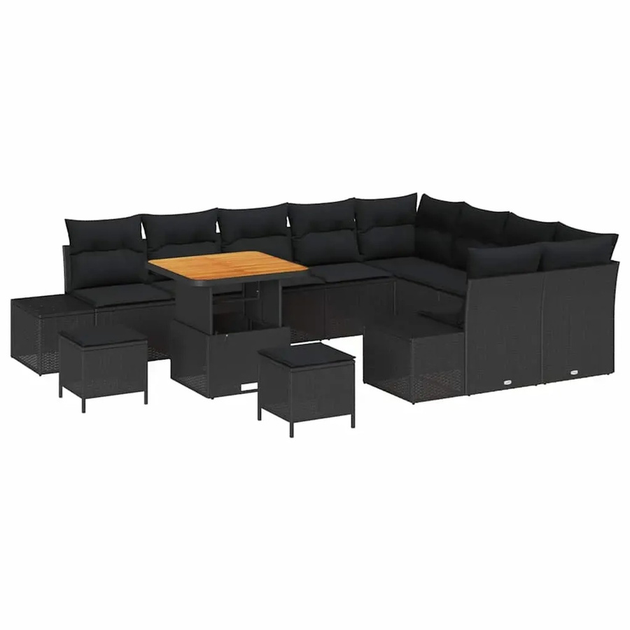 vidaXL Garten-Sofa-Set aus Polyrattan in Schwarz mit 12 Teilen, Polsterung und integriertem Stauraum - Bild 2