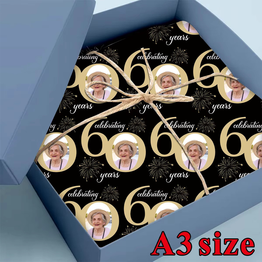 Personalisiertes Foto-Geschenkpapier für Geburtstage, 3 Blatt, Schwarz, für deine Partydekoration und DIY-Geschenkverpackung - Bild 5