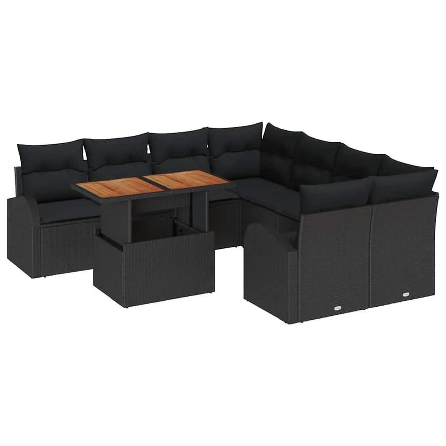 vidaXL Garten-Sofa-Set in Schwarz, 9-teiliges L-Shape Lounge-Set mit Kissen für Garten, Terrasse und Balkon - Bild 2