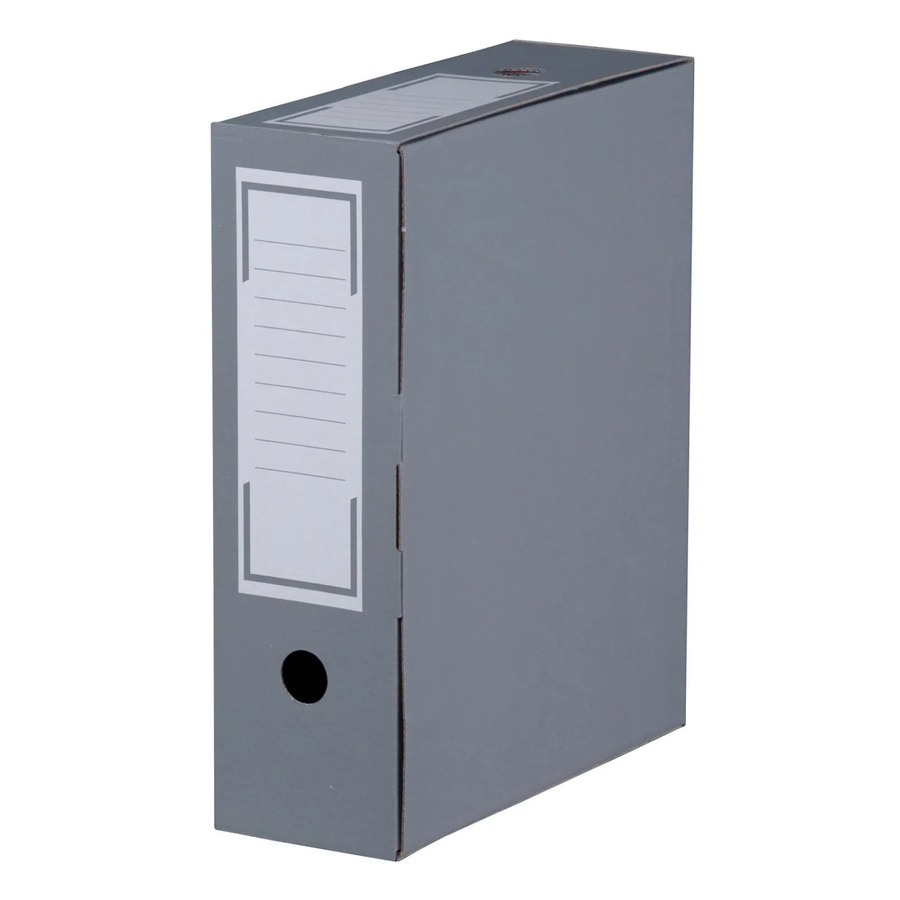 20er Set PROREGAL Archiv-Ablageboxen aus Wellkarton in Grau mit Grifflöchern und Beschriftungsfeld, B: 31,5 cm, T: 9,6 cm, H: 26,0 cm - Bild 2