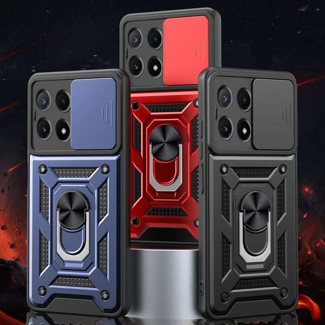 Stoßfeste Magnet-Schutzhülle für Xiaomi Mi Poco X6, X5 Pro und Poco X5 in Rot mit Ring-Halterung - Bild 1