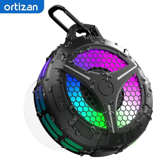 Ortizan Wasserdichter Bluetooth-Lautsprecher IPX7 in Schwarz mit dynamischen Lichtern und TWS-Modus - Bild 1