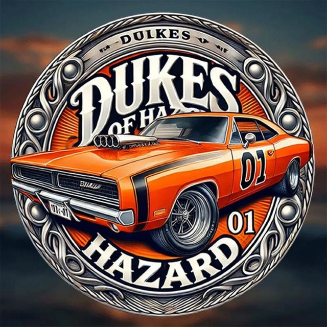 HELLOYOUNG Duke of Hazard Oldtimer-Metallschild in Orange als Retro-Wandkunst für Zuhause, Bar oder Café - Bild 1