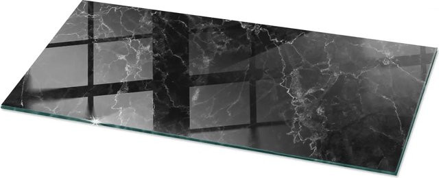 Tulup Tischplatte aus Glas mit geädertem Marmormuster in Schwarz, B/T: 125 x 50 cm - Bild 1