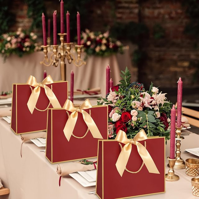 10 Stück Dankeschön-Geschenktüten aus Papier von DUTRIEUX in Rot mit Schleifenbändern für Hochzeiten, Partys und Geburtstage - Bild 1