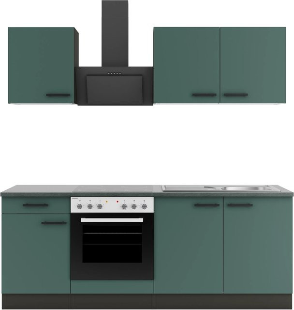 OPTIFIT Verona405 Küchenzeile in Steingrün, moderne Küchenzeile mit Schränken und Schubladen, Breite: 210 cm - Bild 1
