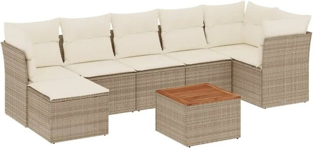 vidaXL 8-tlg. Garten-Sofagarnitur aus Polyrattan in Beige mit Kissen und Couchtisch - Bild 1