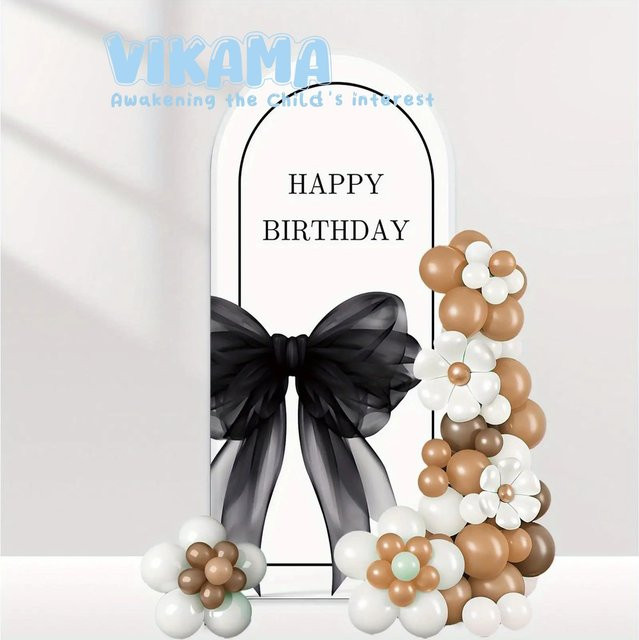 VIKAMA Hintergrundtuch für Geburtstag und Party mit Schmetterlings- und Buchstaben-Motiv in Schwarz - Bild 1