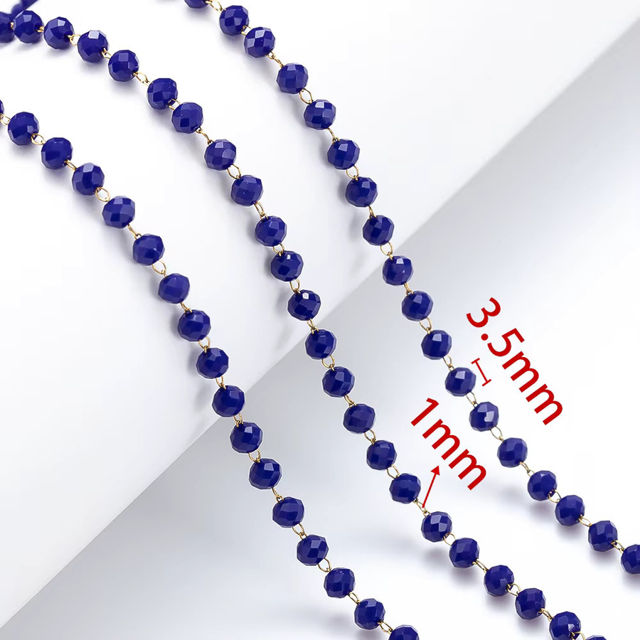MINGXUAN Edelstahlkette, Royal Blue Crystal Stone, Rosa Perlen, 1 Meter, Unisex - Bild 4