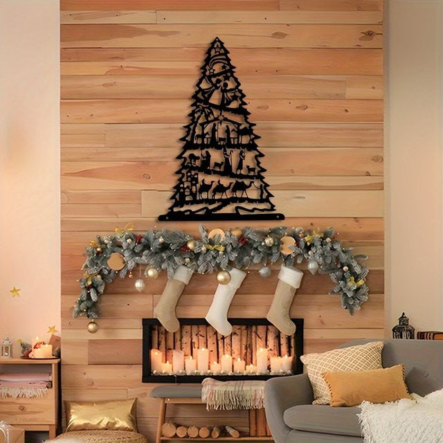 CIFBUY Wandskulptur aus Eisen in Schwarz mit Weihnachtsbaum und Naturmotiv als Raumdekoration - Bild 1
