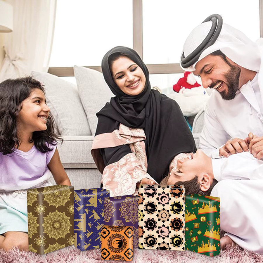 6 Blatt Eid Mubarak Geschenkpapier mit Mond-Design für islamische Muslimische Partygeschenke und DIY-Basteldekorationen - Bild 3