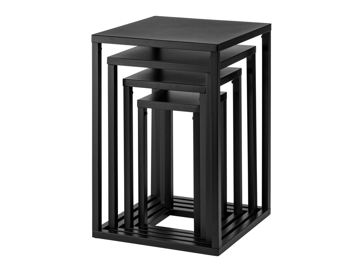 LIVARNO Beistelltisch 4er-Set in Schwarz mit Metallgestell und quadratischen Tischplatten - Bild 4