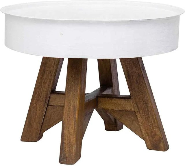 vidaXL Couchtisch aus Altholz und Stahl im Industrie-Stil, Farbe Weiß/Braun, Breite: 60 cm, Tiefe: 45 cm - Bild 1
